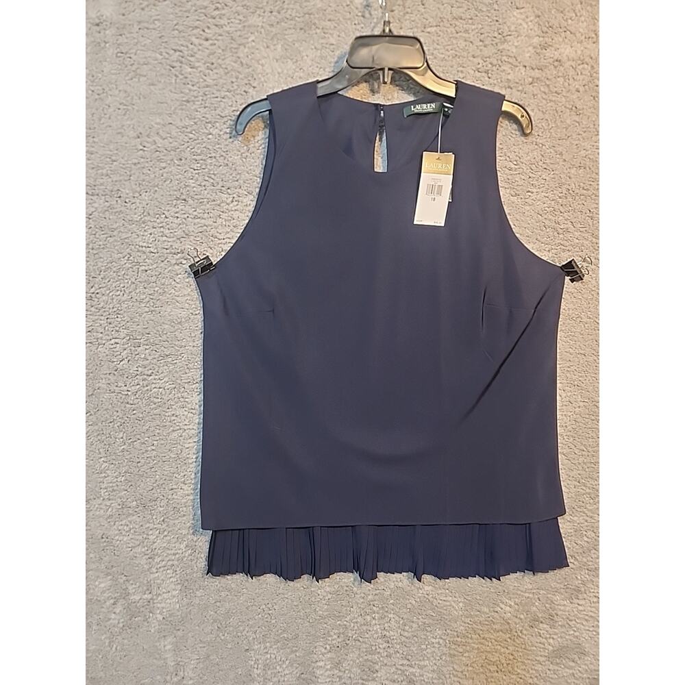 RALPH LAUREN Navy Crepe Pleated Hem Sleeveless A-line Tank Top 18